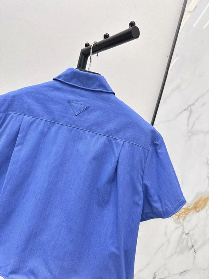 Trendy Blue Solid Color Polo Short Sleeve