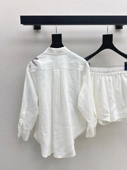 tylish Embroidered Floral Pattern Shirt and Bottoms Set