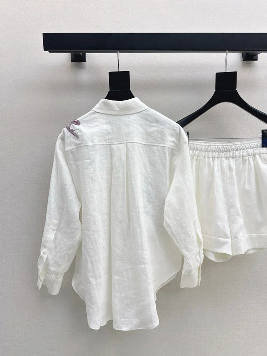 tylish Embroidered Floral Pattern Shirt and Bottoms Set