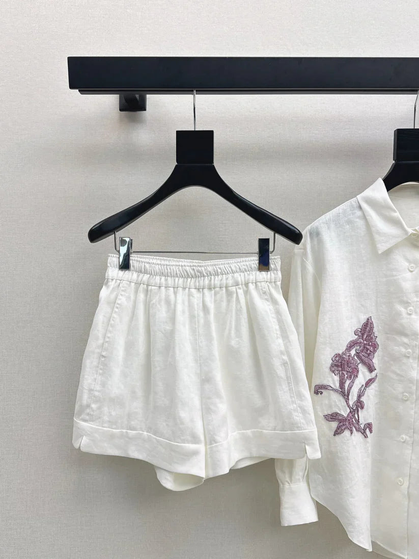 tylish Embroidered Floral Pattern Shirt and Bottoms Set
