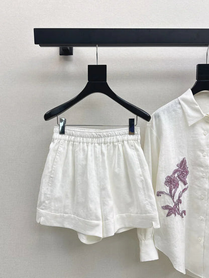tylish Embroidered Floral Pattern Shirt and Bottoms Set