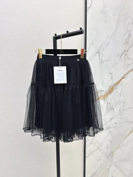 Side-Decorated Tulle Fluffy Mini Skirt