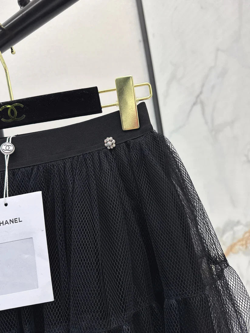Side-Decorated Tulle Fluffy Mini Skirt