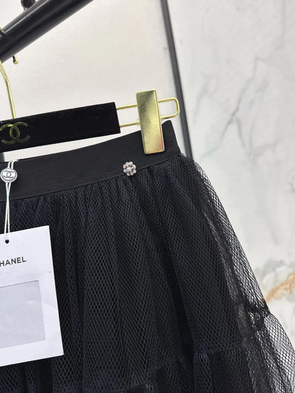 Side-Decorated Tulle Fluffy Mini Skirt