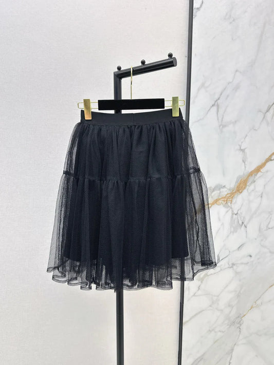 Side-Decorated Tulle Fluffy Mini Skirt