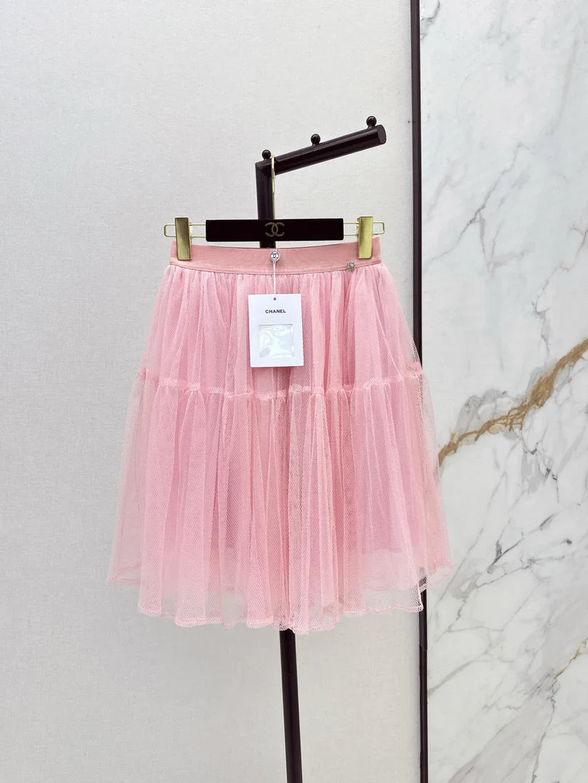 Side-Decorated Tulle Fluffy Mini Skirt