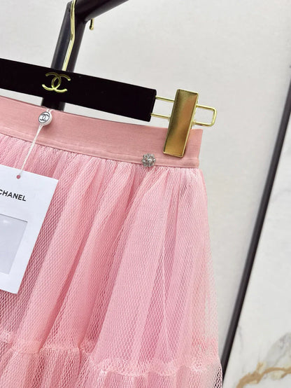 Side-Decorated Tulle Fluffy Mini Skirt