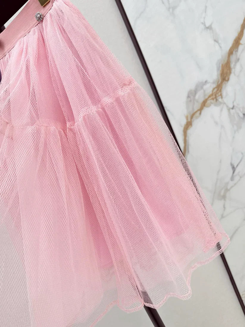 Side-Decorated Tulle Fluffy Mini Skirt