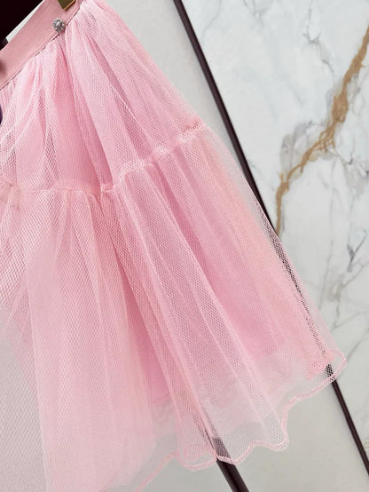 Side-Decorated Tulle Fluffy Mini Skirt