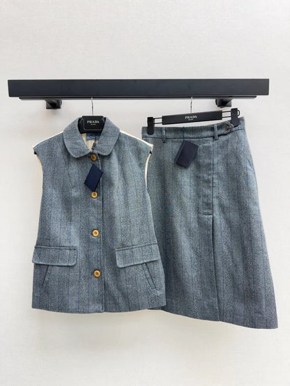 Premium Gray Striped Blazer Vest