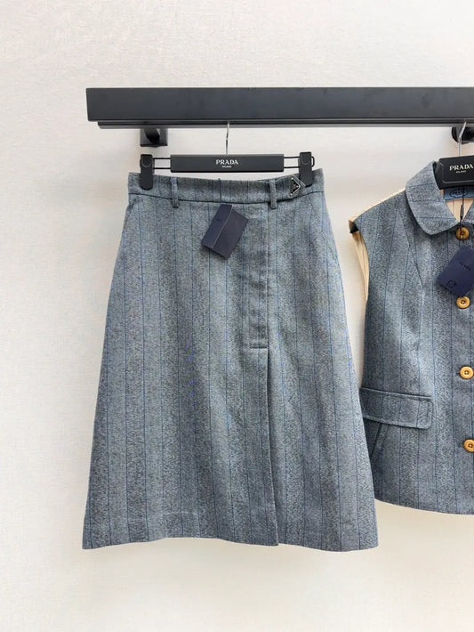Premium Gray Striped Blazer Skirt