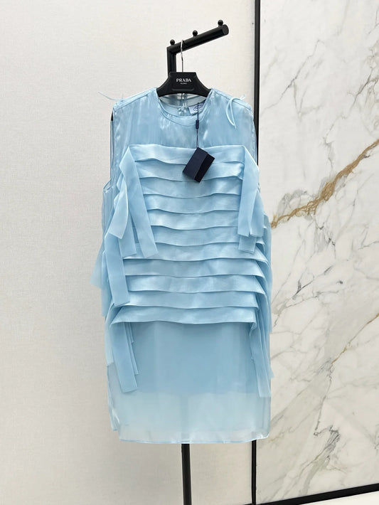 Elegant Blue Tiered Design Dress