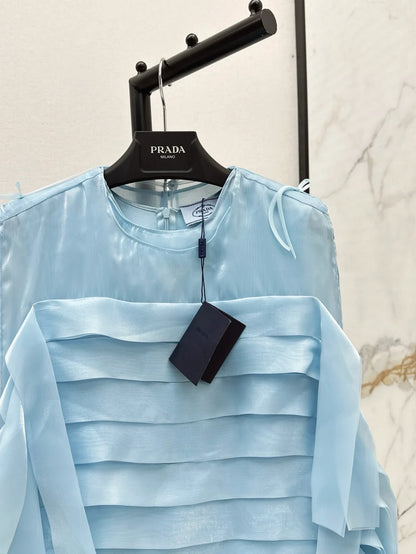 Elegant Blue Tiered Design Dress