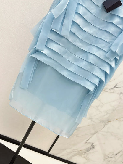 Elegant Blue Tiered Design Dress