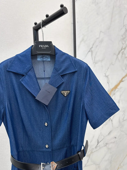 Classic Triangle-Embellished Bestseller Denim Dress