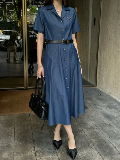 Classic Triangle-Embellished Bestseller Denim Dress