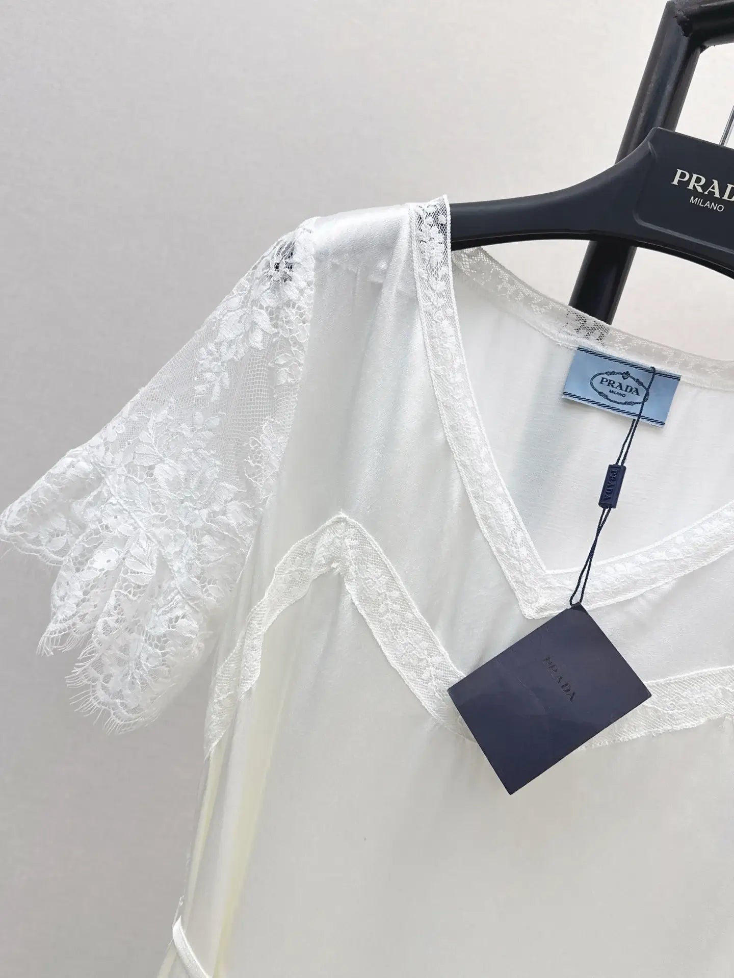 Lace-Trimmed Satin-Finish Short Sleeve Dress