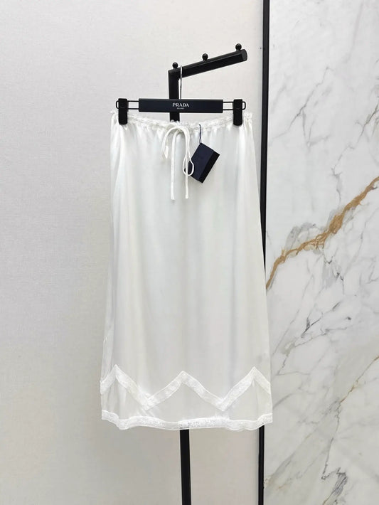Lace-Trimmed Elastic Drawstring Skirt