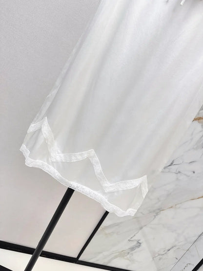 Lace-Trimmed Elastic Drawstring Skirt