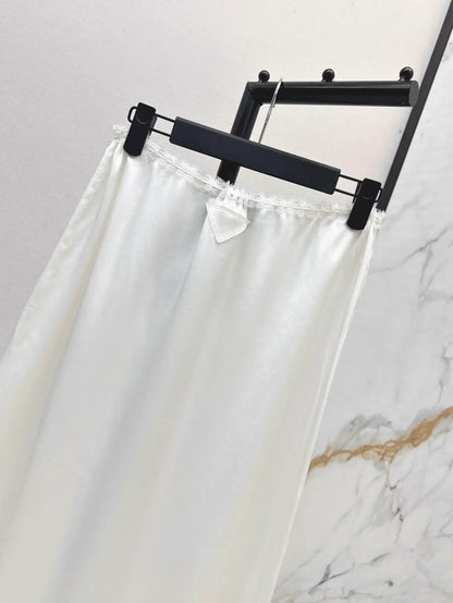 Lace-Trimmed Elastic Drawstring Skirt