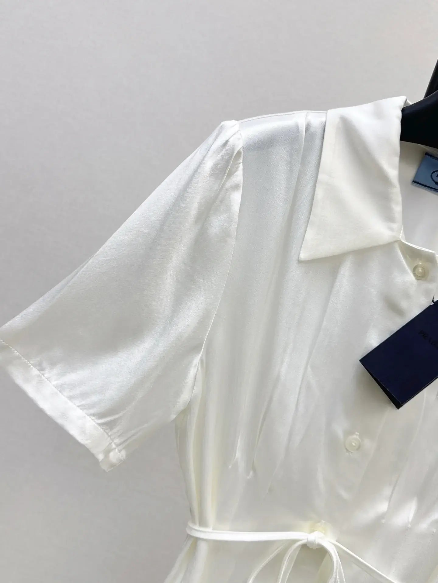 Pleated Waist-Tie Short Sleeve Shirt