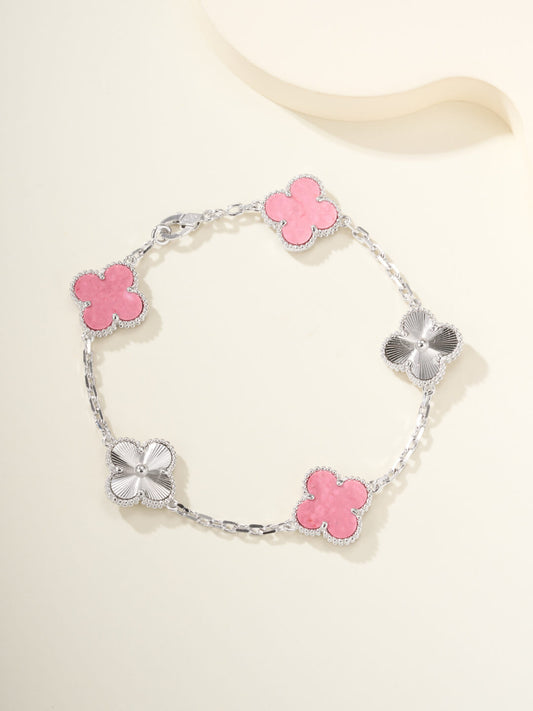 Trendy Pink Floral Link Bracelet