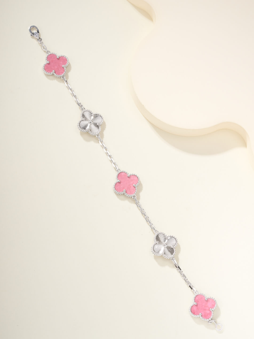 Trendy Pink Floral Link Bracelet