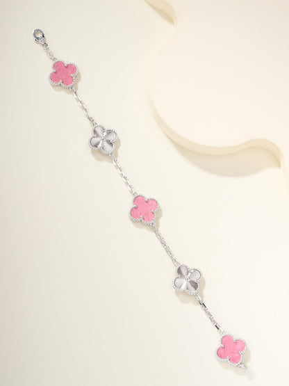 Trendy Pink Floral Link Bracelet