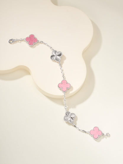 Trendy Pink Floral Link Bracelet