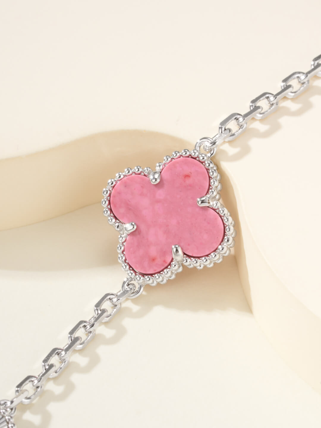 Trendy Pink Floral Link Bracelet