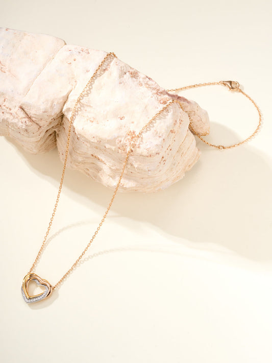 Tri-Tone Diamond Heart Pendant Necklace
