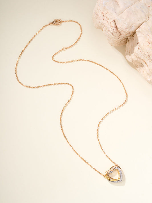 Tri-Tone Diamond Heart Pendant Necklace
