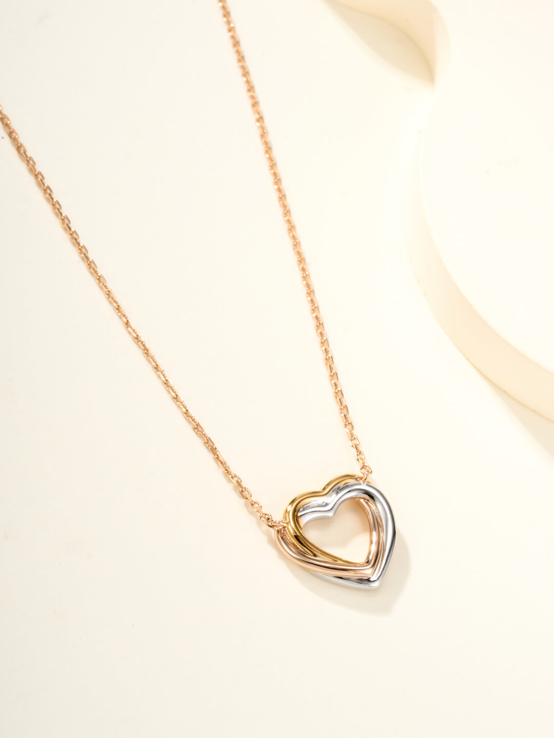 Tri-Tone Diamond Heart Pendant Necklace