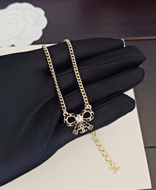 Vintage Black Leather Bow Choker