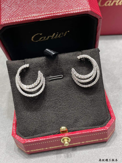 Triple-Pavé Hoop Studs
