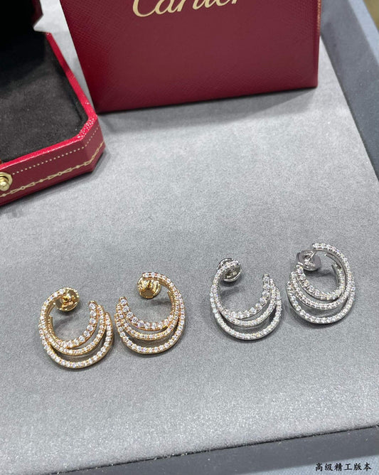 Triple-Pavé Hoop Studs