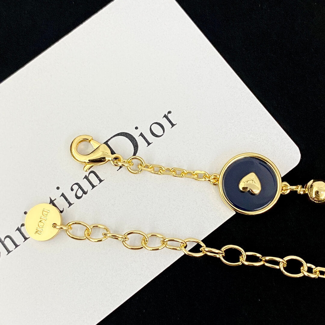 Navy Medallion & Pearl Multi-Charm Bracelet