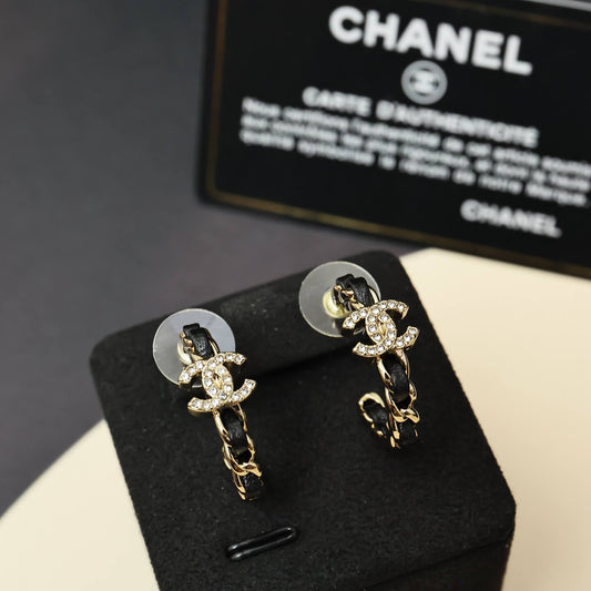 Leather-Inlaid Stud Earrings