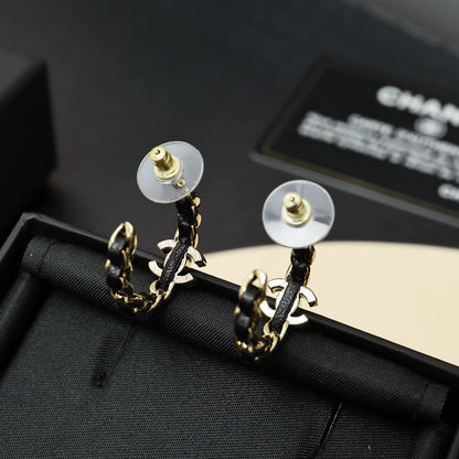 Leather-Inlaid Stud Earrings