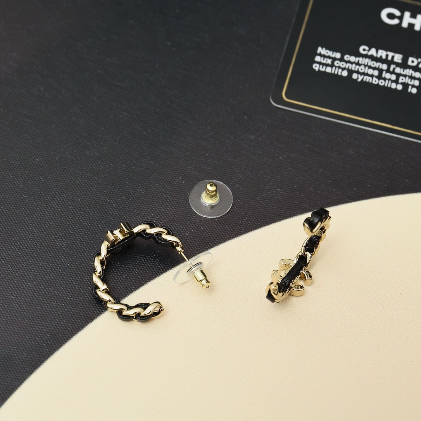 Leather-Inlaid Stud Earrings