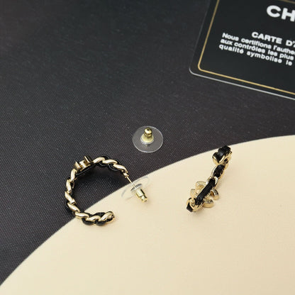 Leather-Inlaid Stud Earrings