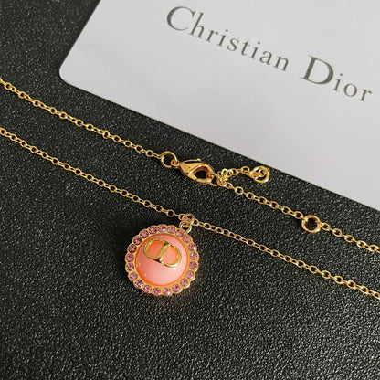 Classic Pink Disc Pendant Necklace