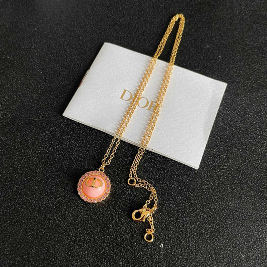 Classic Pink Disc Pendant Necklace