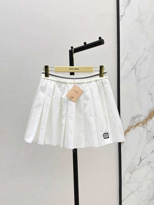 Contrast Ribbed Waist Pleated Mini Skirt