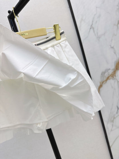 Contrast Ribbed Waist Pleated Mini Skirt