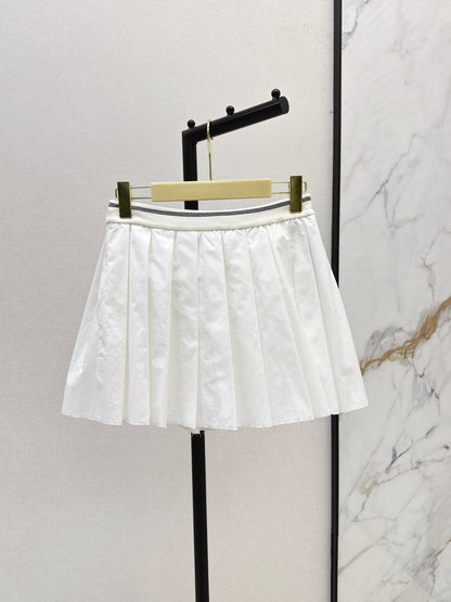 Contrast Ribbed Waist Pleated Mini Skirt