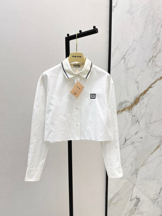 Contrast Ribbed Embroidered Long-Sleeve Shirt