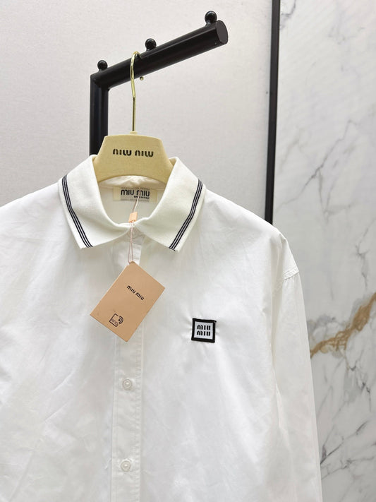 Contrast Ribbed Embroidered Long-Sleeve Shirt