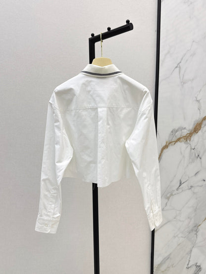 Contrast Ribbed Embroidered Long-Sleeve Shirt