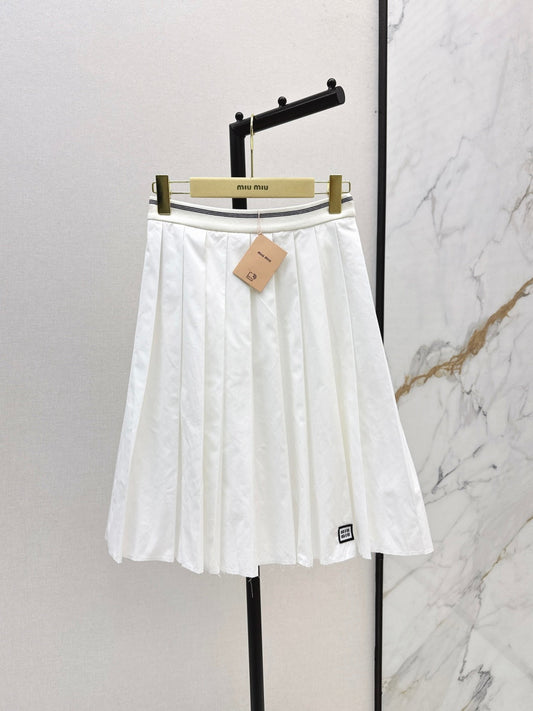 Contrast Rib-Knit Waist Pleated Midi Skirt